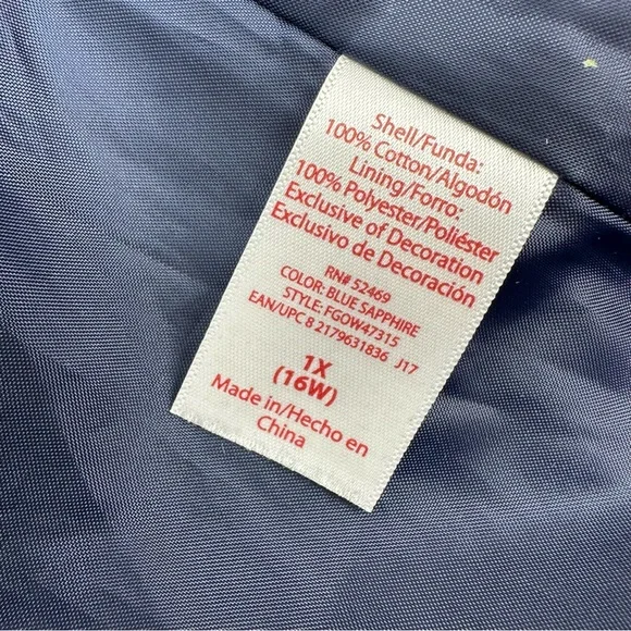 Faded Glory Anorak Jacket Womens 1X 16W Navy Blue Full Zip Casual Mid Length - Picture 7 of 9